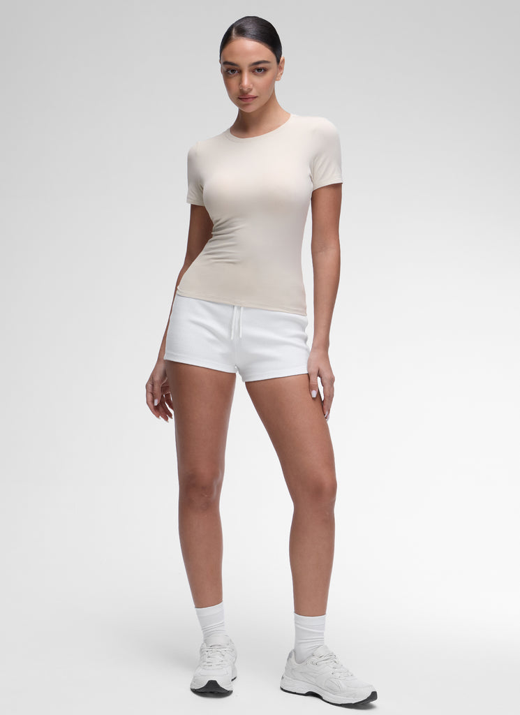 CRZ YOGA Women Going Out Tops Soft High Crew Neck Casual Tight Shirts Milky White