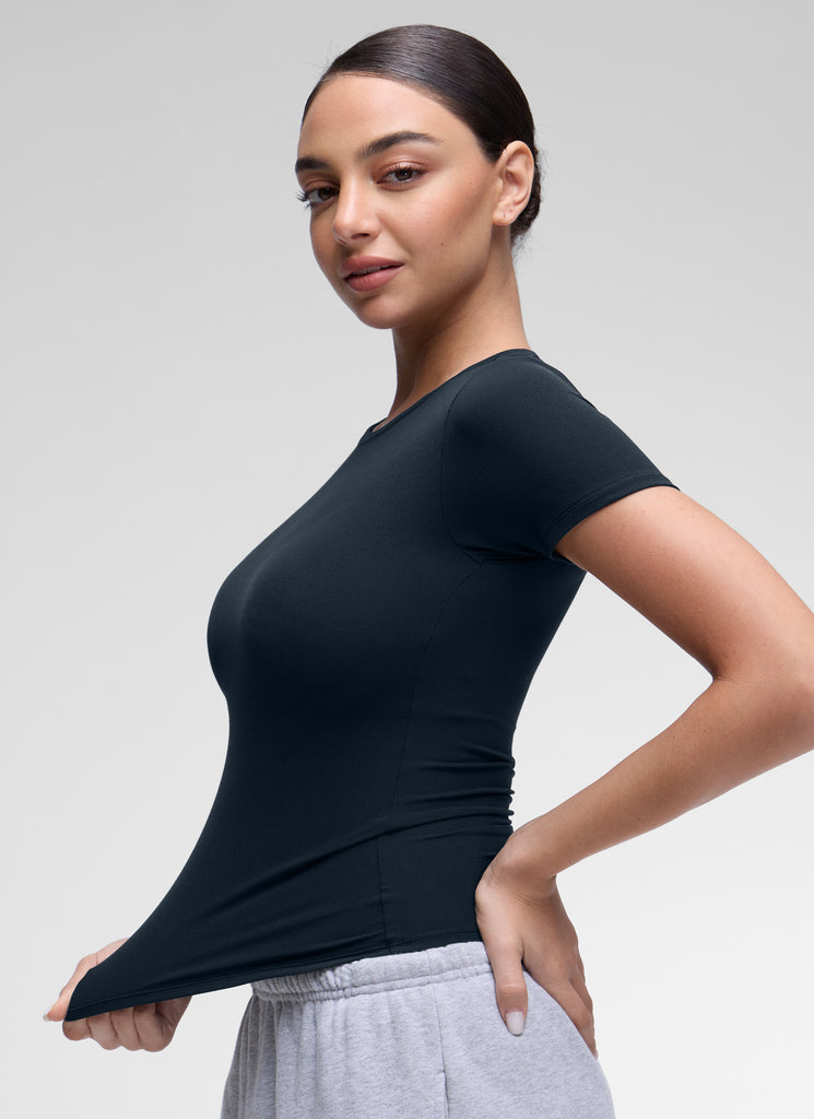 CRZ YOGA Women Going Out Tops Soft High Crew Neck Casual Tight Shirts True Navy