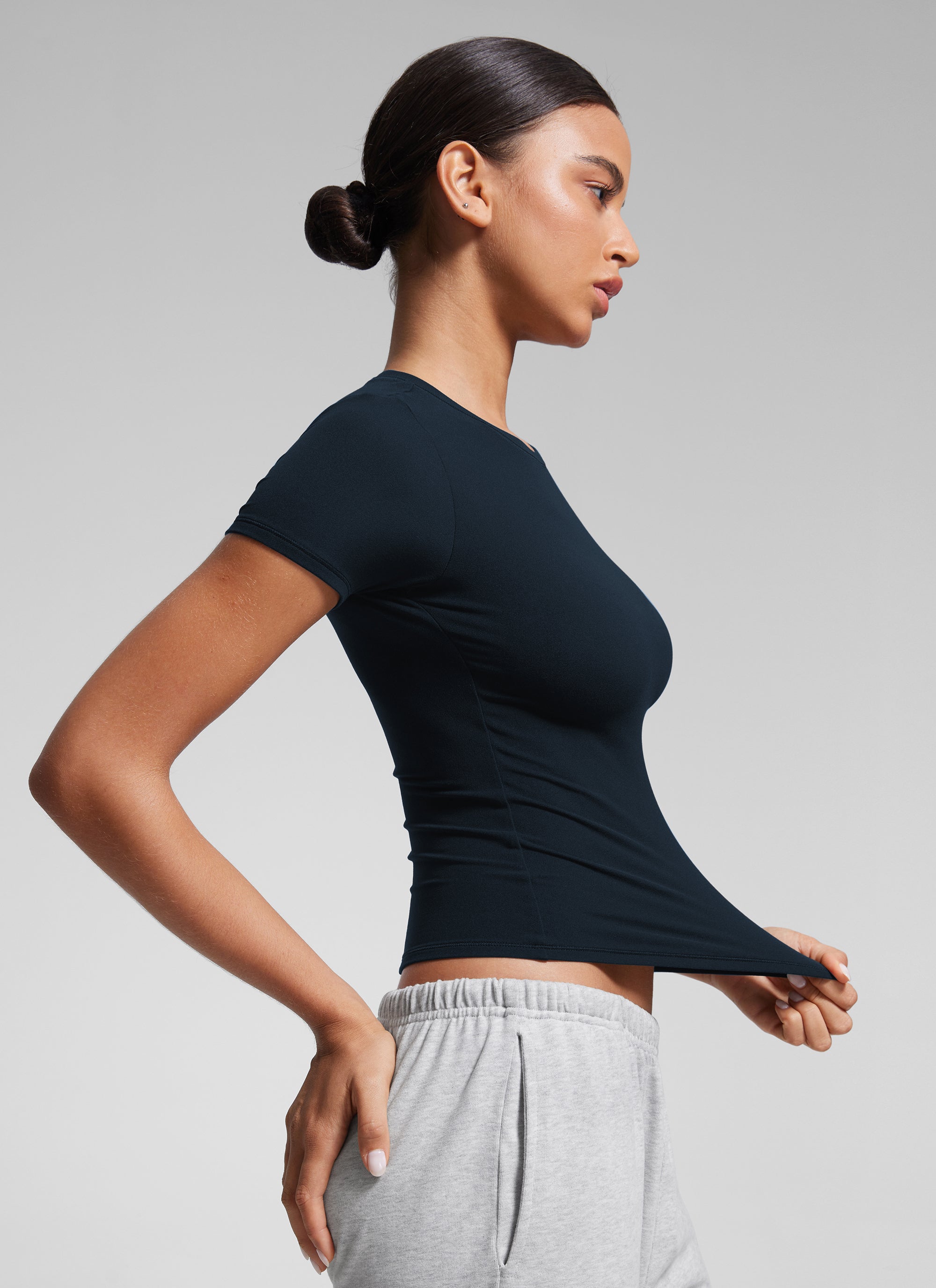 CRZ YOGA Women Going Out Tops Soft High Crew Neck Casual Tight Shirts True Navy