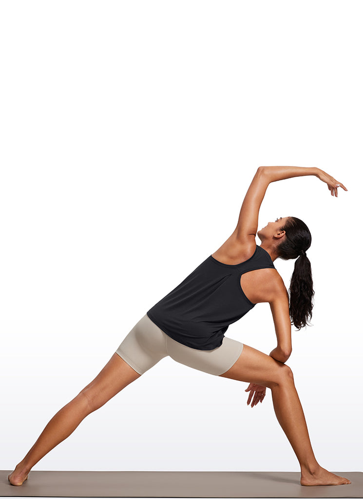 CRZ YOGA Women's Racerback Tank Tops High Crewneck Sleeveless Soft Flowy Sparkle Blue