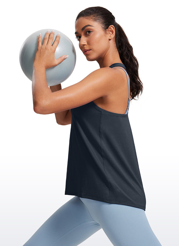 CRZ YOGA Women's Racerback Tank Tops High Crewneck Sleeveless Soft Flowy Granita Pink