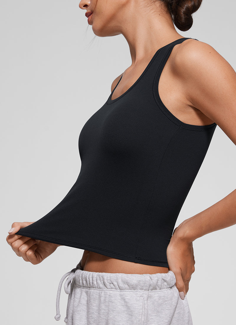 CRZ YOGA Women Softembrace Soft Double Lined Scoop Neck Tanks Casual Tops Black