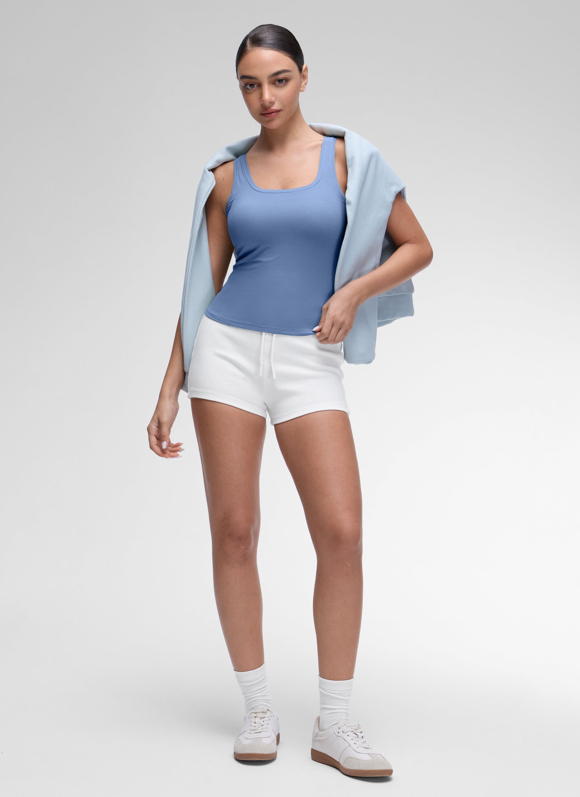 CRZ YOGA Women Softembrace Soft Double Lined Scoop Neck Tanks Casual Tops Oasis Blue