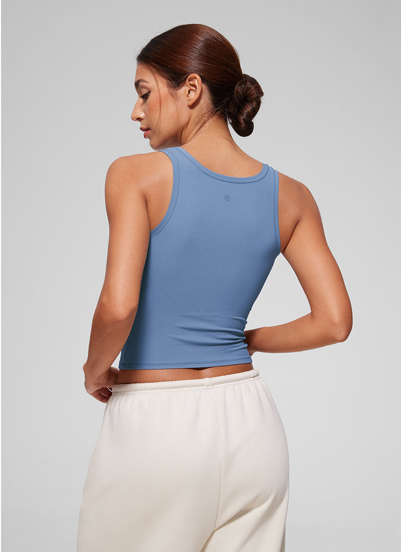 CRZ YOGA Women Softembrace Soft Double Lined Scoop Neck Tanks Casual Tops Oasis Blue