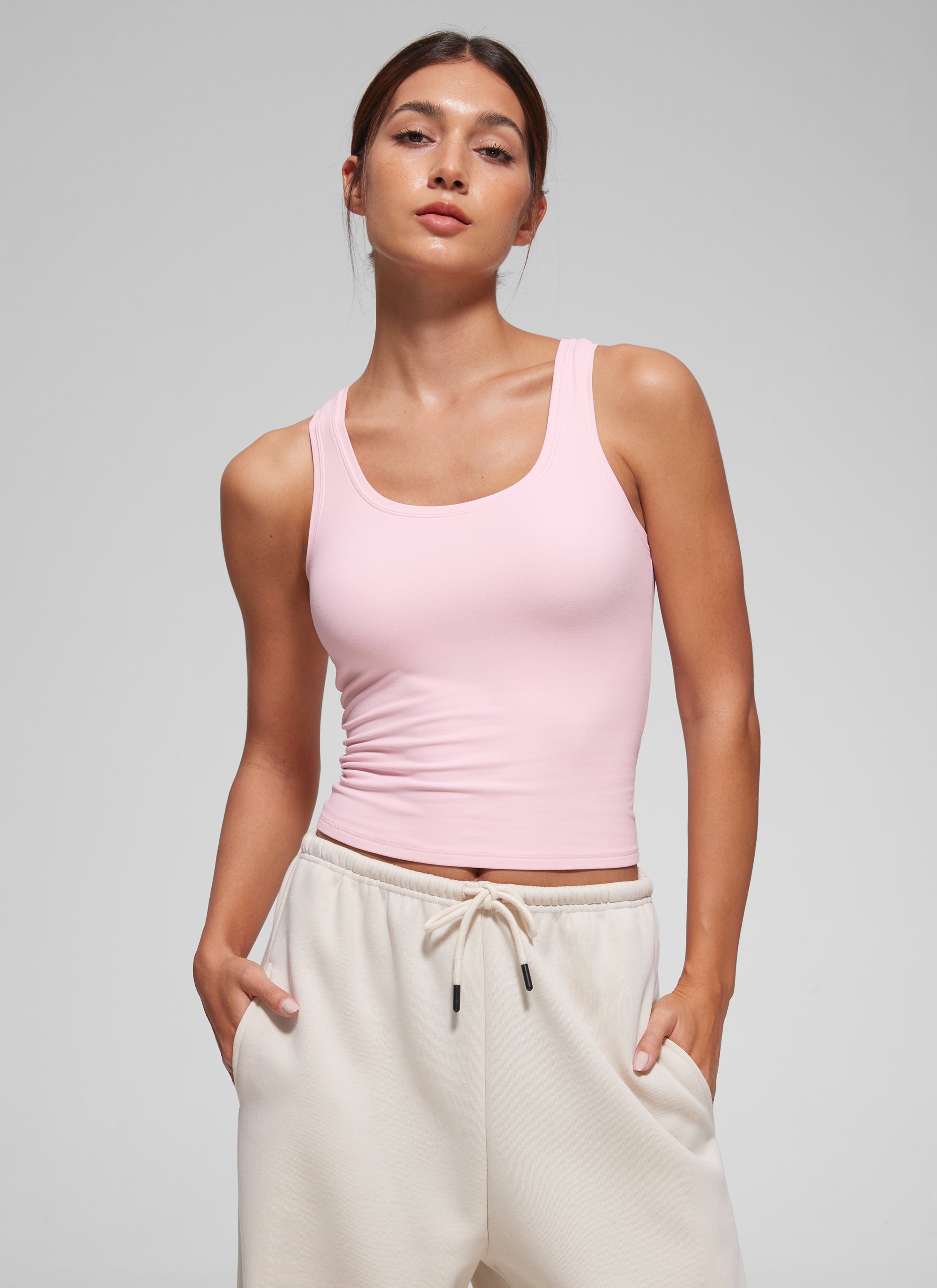 CRZ YOGA Women Softembrace Soft Double Lined Scoop Neck Tanks Casual Tops Granita Pink