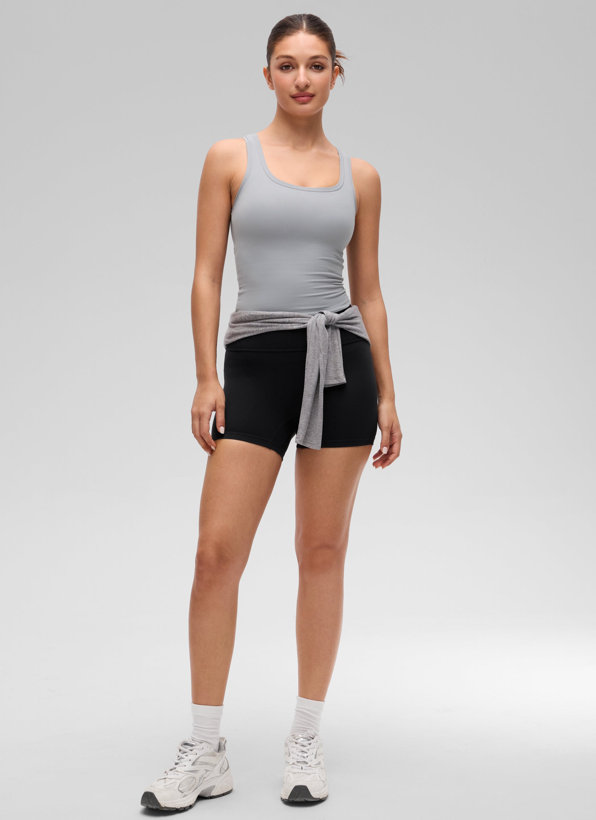 CRZ YOGA Women Softembrace Soft Double Lined Scoop Neck Tanks Casual Tops Rhino Grey
