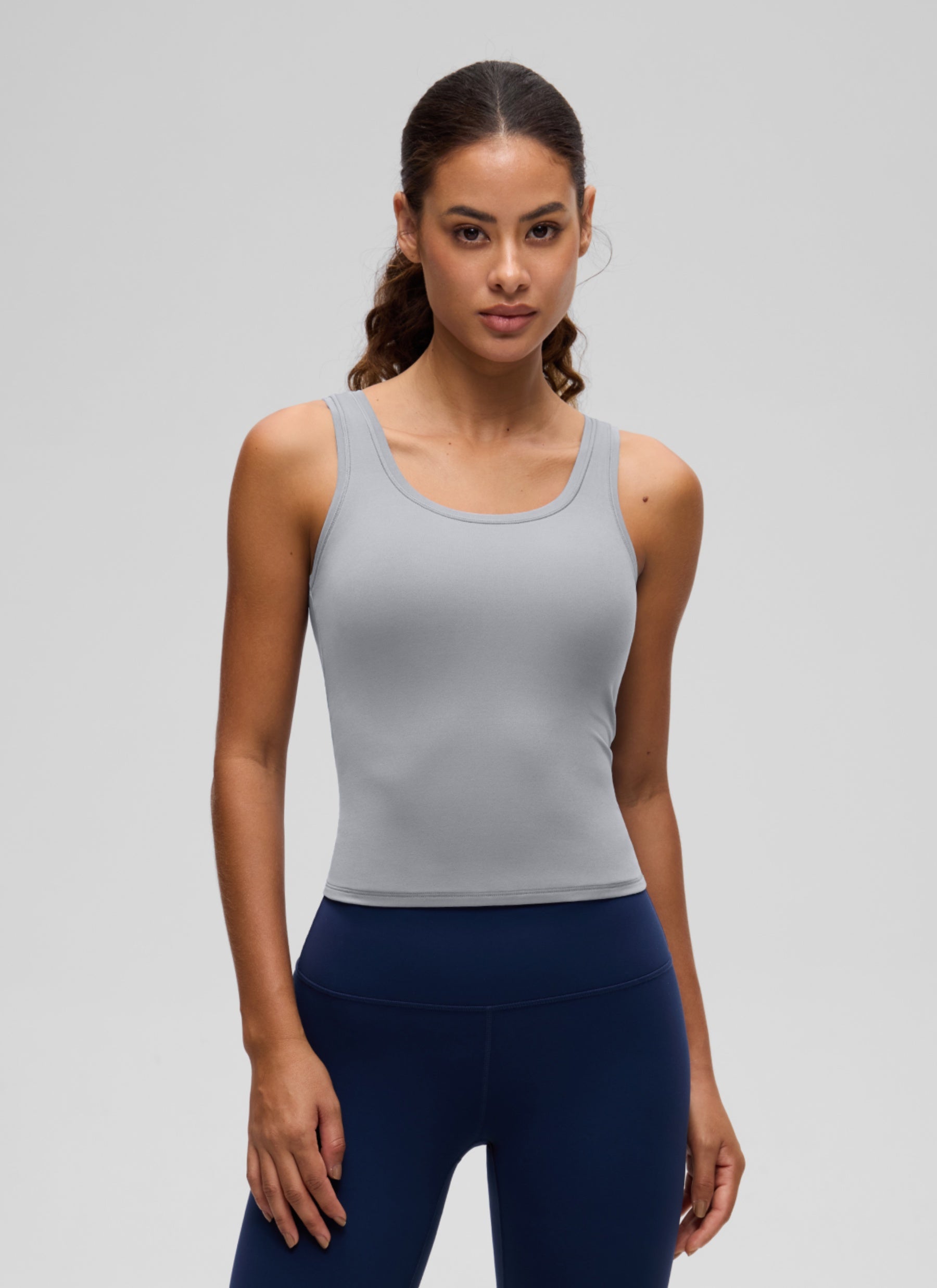CRZ YOGA Women Softembrace Soft Double Lined Scoop Neck Tanks Casual Tops Rhino Grey