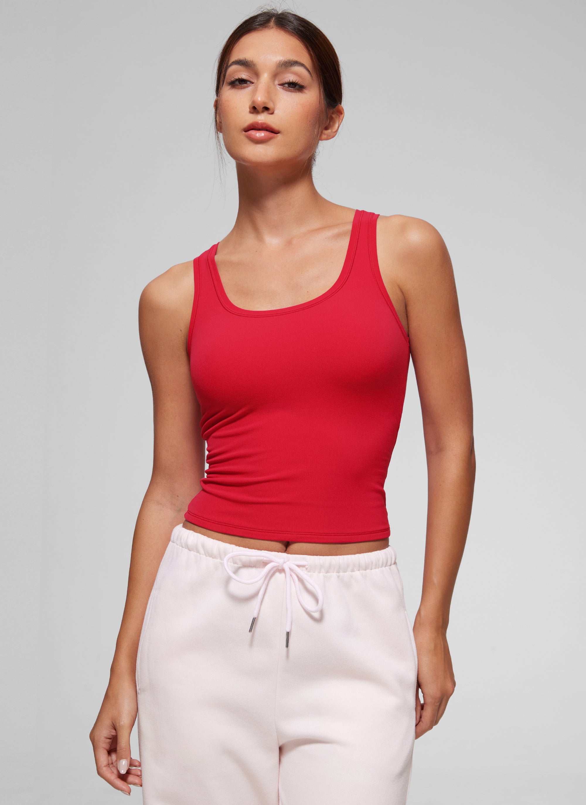 CRZ YOGA Women Softembrace Soft Double Lined Scoop Neck Tanks Casual Tops Strawberry Pink