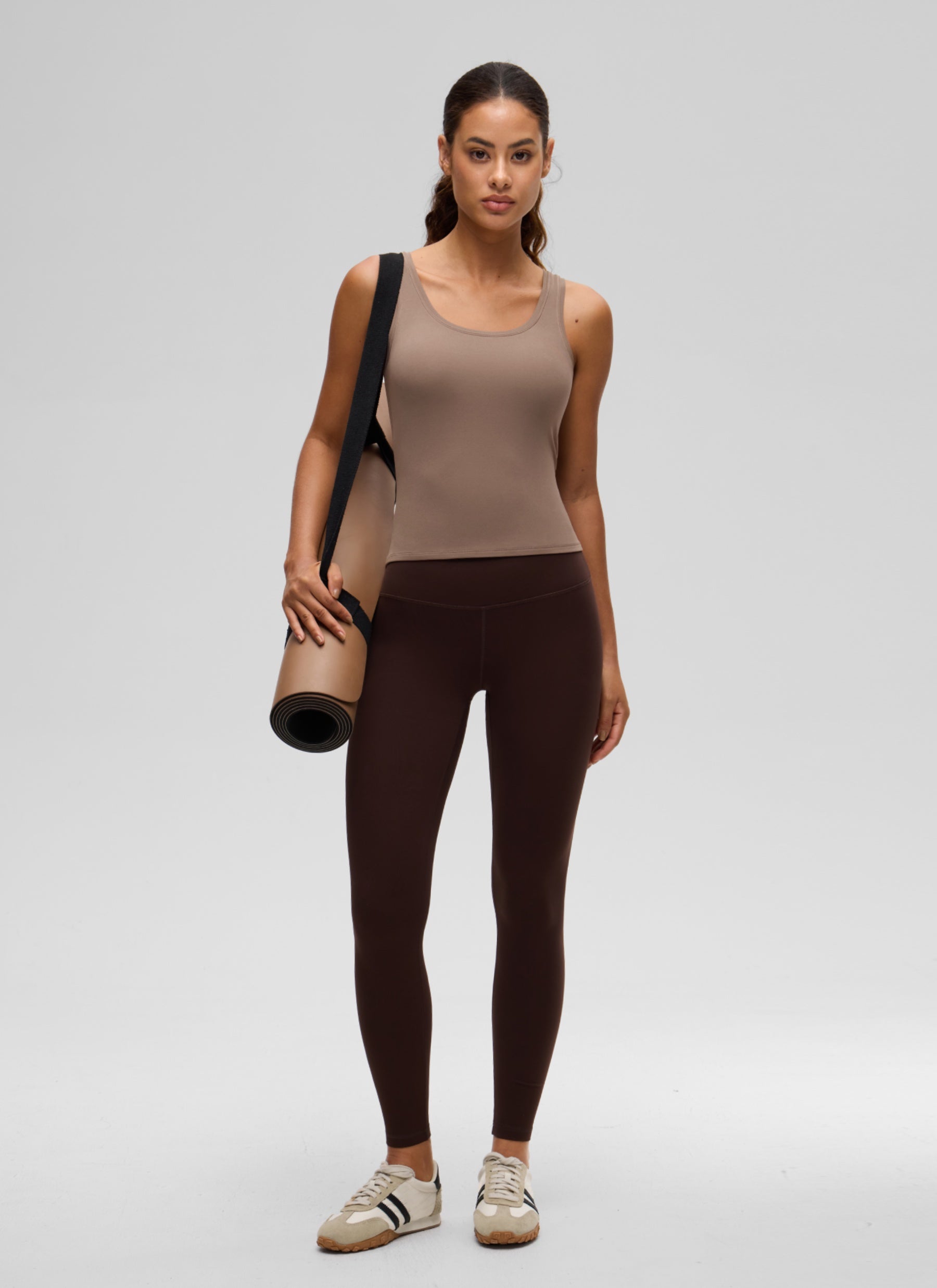 CRZ YOGA Women Softembrace Soft Double Lined Scoop Neck Tanks Casual Tops Brown Purple