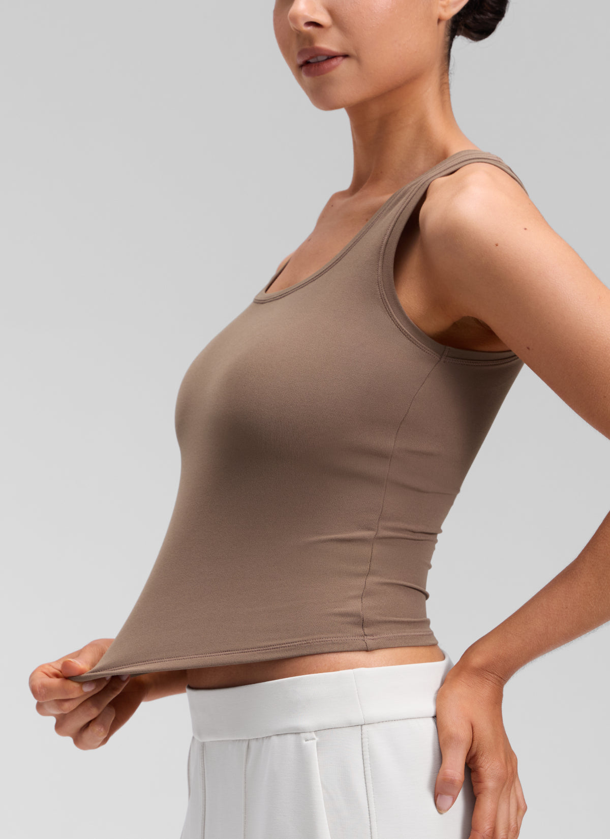 CRZ YOGA Women Softembrace Soft Double Lined Scoop Neck Tanks Casual Tops Brown Purple