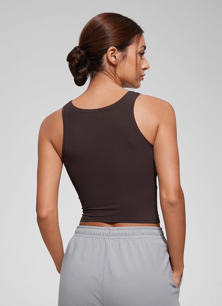 CRZ YOGA Women Softembrace Soft Double Lined Scoop Neck Tanks Casual Tops White