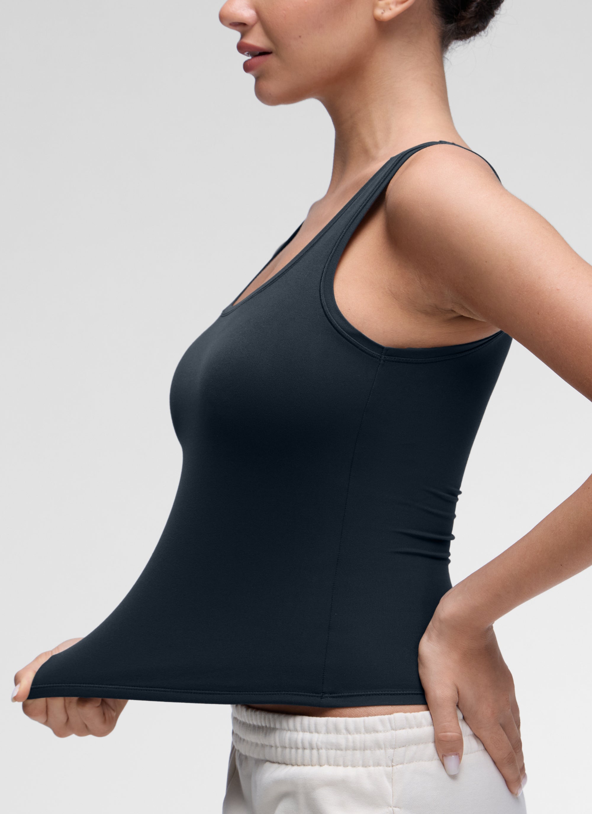 CRZ YOGA Women Softembrace Soft Double Lined Scoop Neck Tanks Casual Tops True Navy