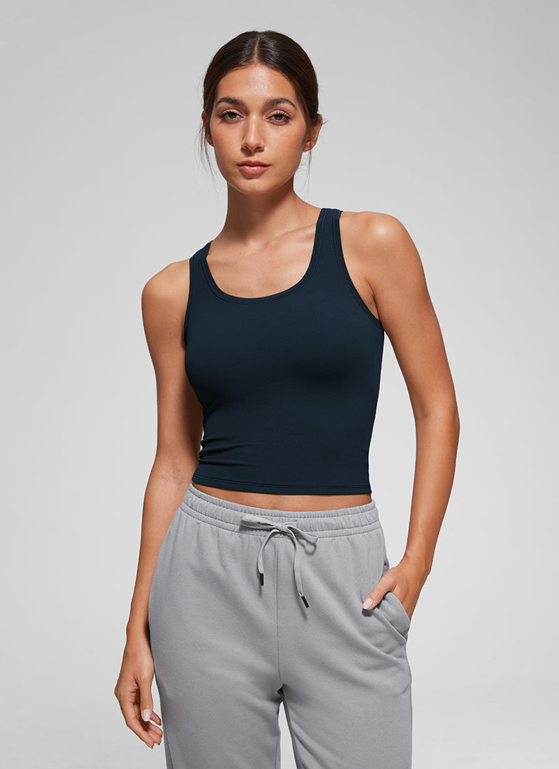 CRZ YOGA Women Softembrace Soft Double Lined Scoop Neck Tanks Casual Tops Hot Fudge Brown