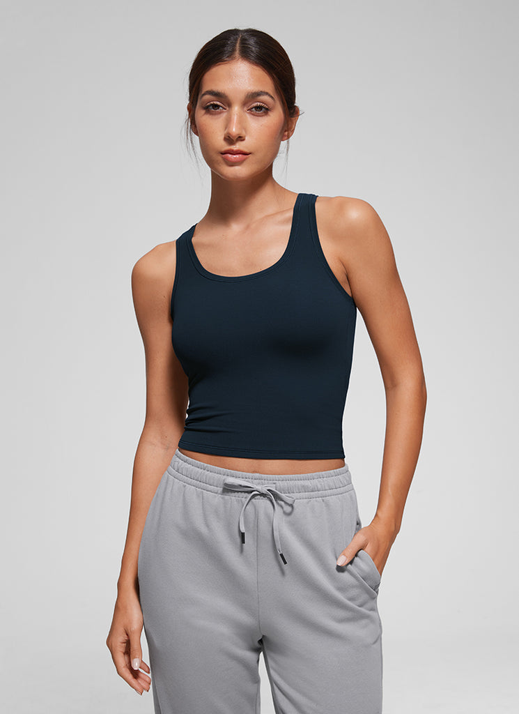 CRZ YOGA Women Softembrace Soft Double Lined Scoop Neck Tanks Casual Tops Hot Fudge Brown