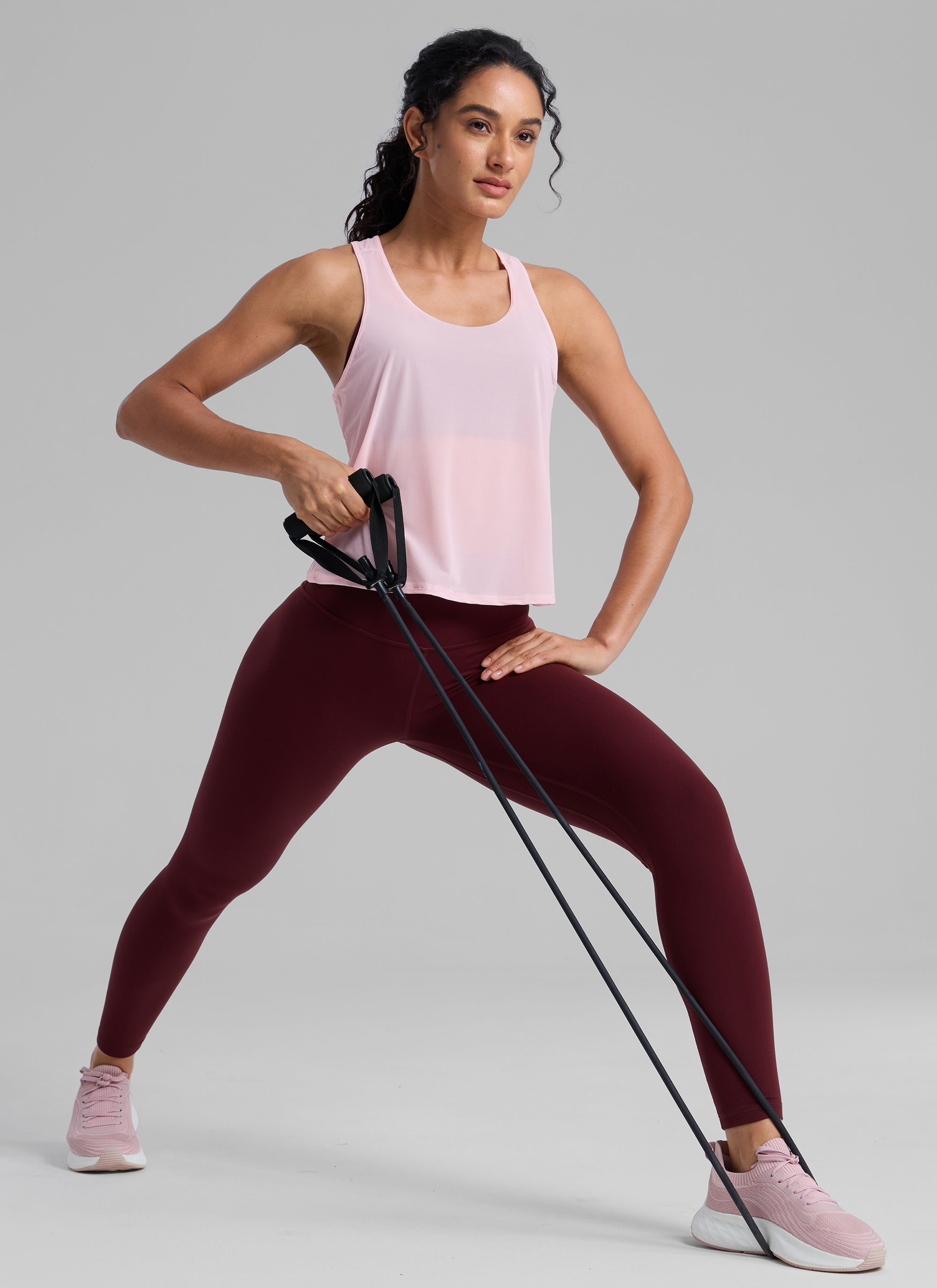 CRZ YOGA Women's Yoga Mesh Relaxed Fit Tops U Neck Tank Strawberry Pink