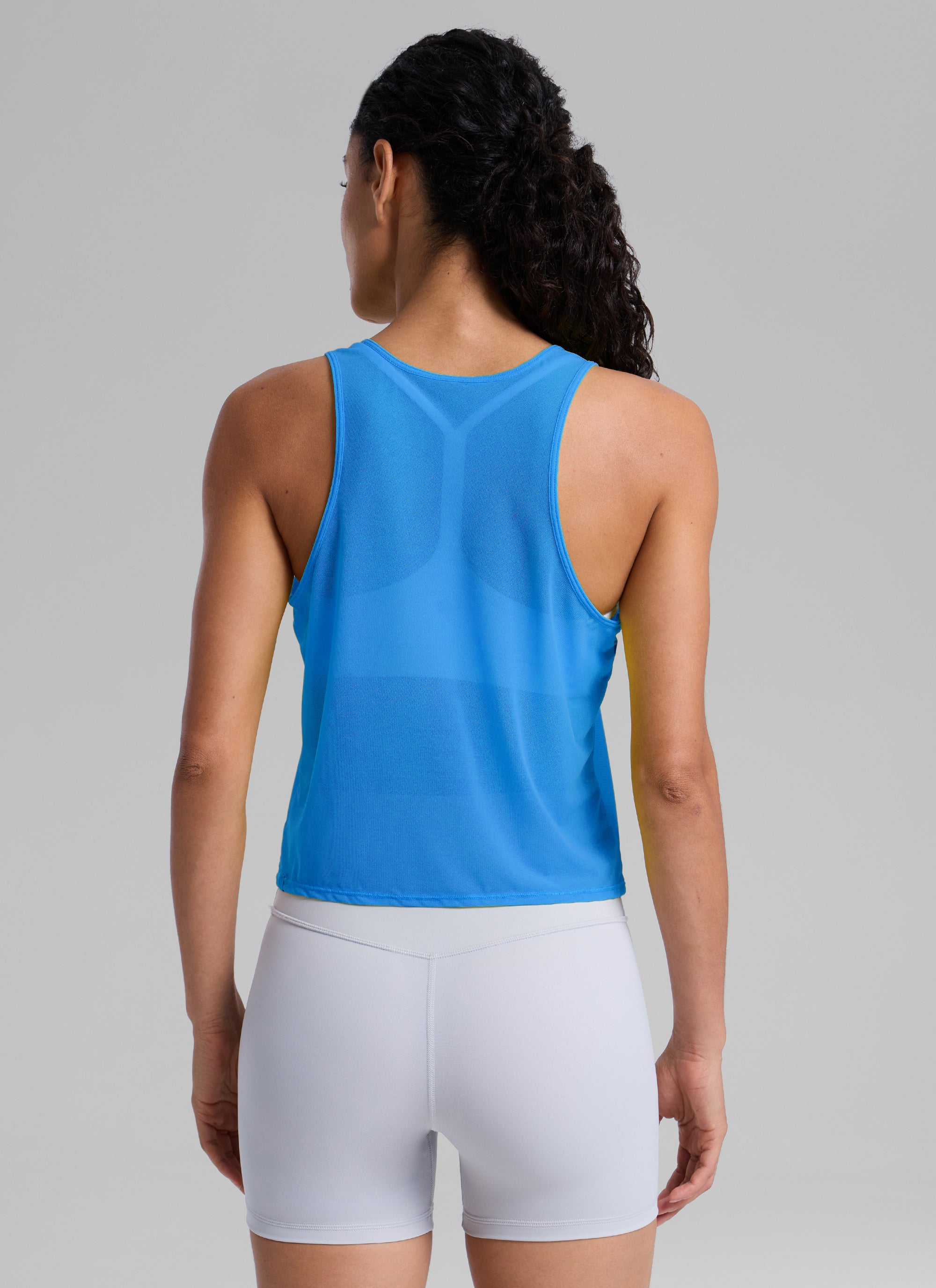 CRZ YOGA Women's Yoga Mesh Relaxed Fit Tops U Neck Tank Poolside Blue