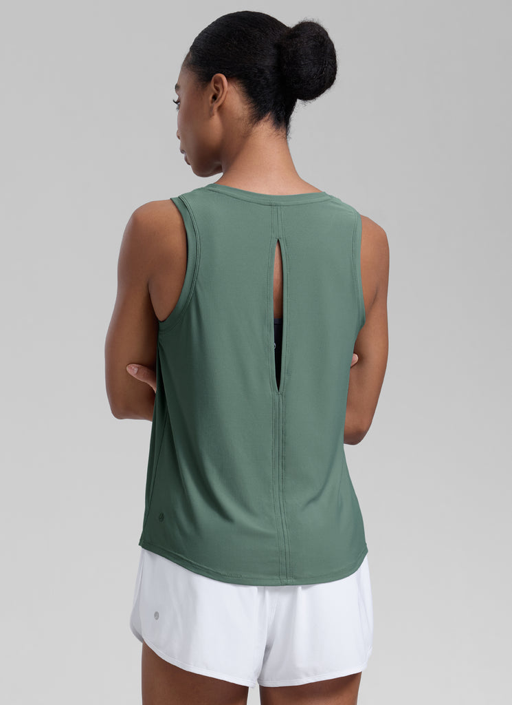 CRZ YOGA Women High Neck Cloudweight Open Back Lightweight Athletic Tank White