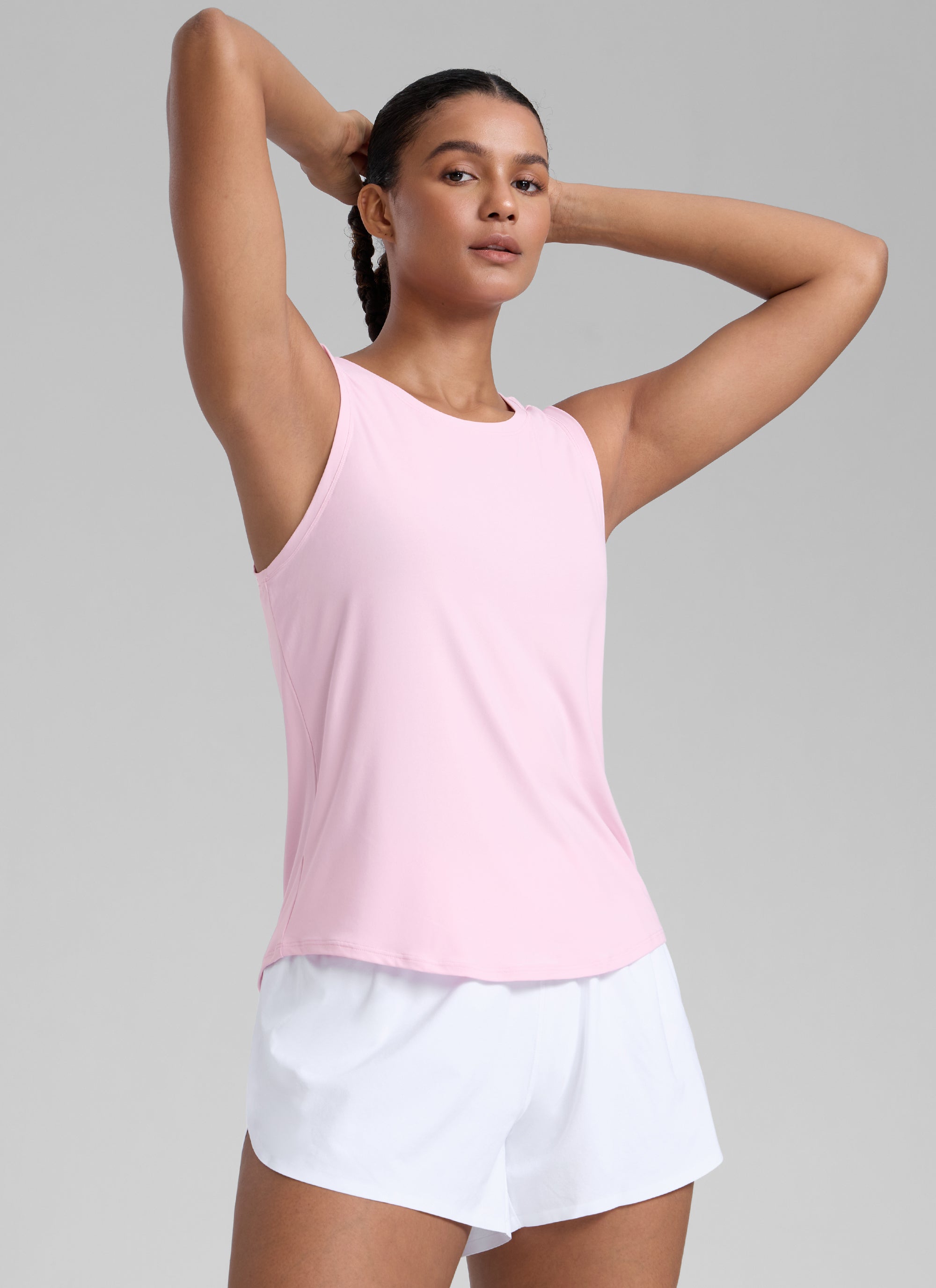 CRZ YOGA Women High Neck Cloudweight Open Back Lightweight Athletic Tank Pink Peony