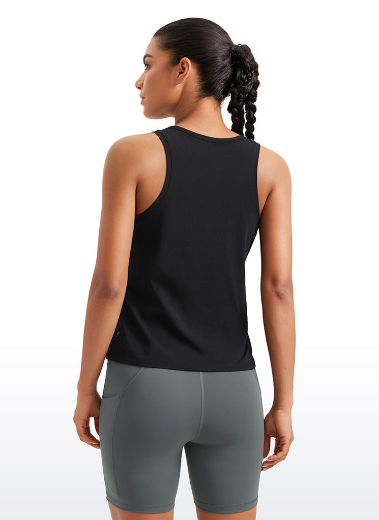 CRZ YOGA Pima Cotton Scoop Neck Racerback  Workout Sleeveless Tank Tops Black