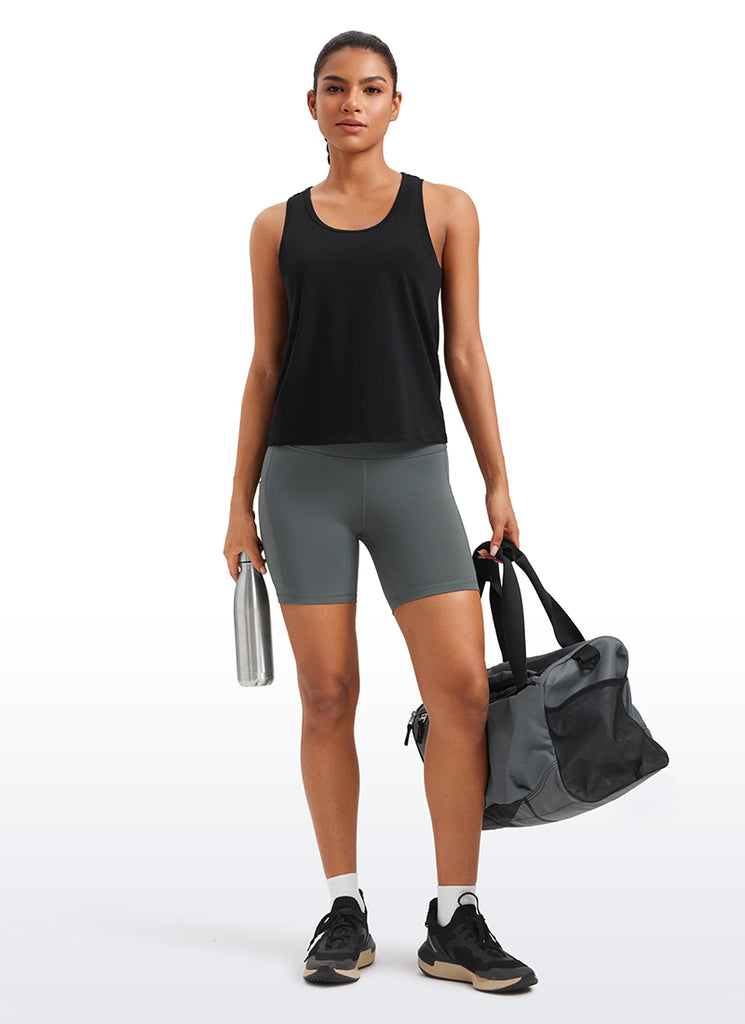 CRZ YOGA Pima Cotton Scoop Neck Racerback  Workout Sleeveless Tank Tops Black