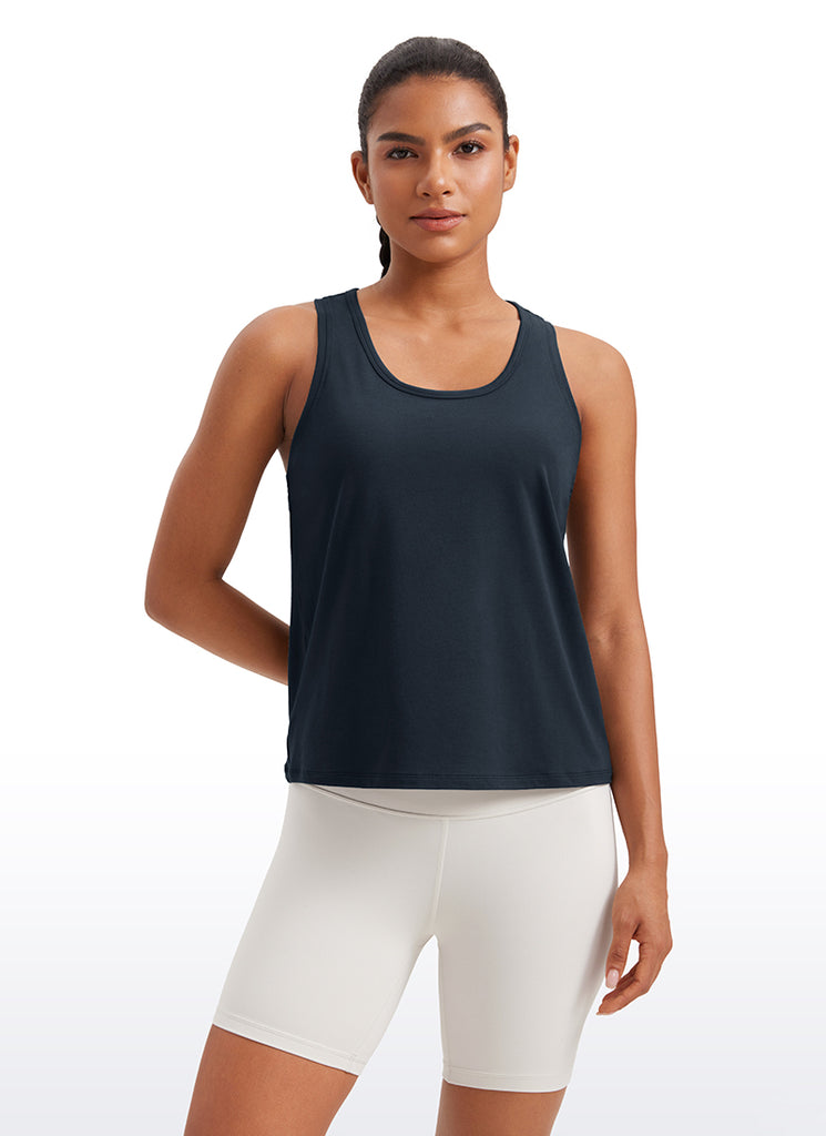 CRZ YOGA Pima Cotton Scoop Neck Racerback  Workout Sleeveless Tank Tops White