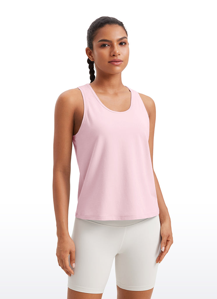 CRZ YOGA Pima Cotton Scoop Neck Racerback  Workout Sleeveless Tank Tops Mojave Tan