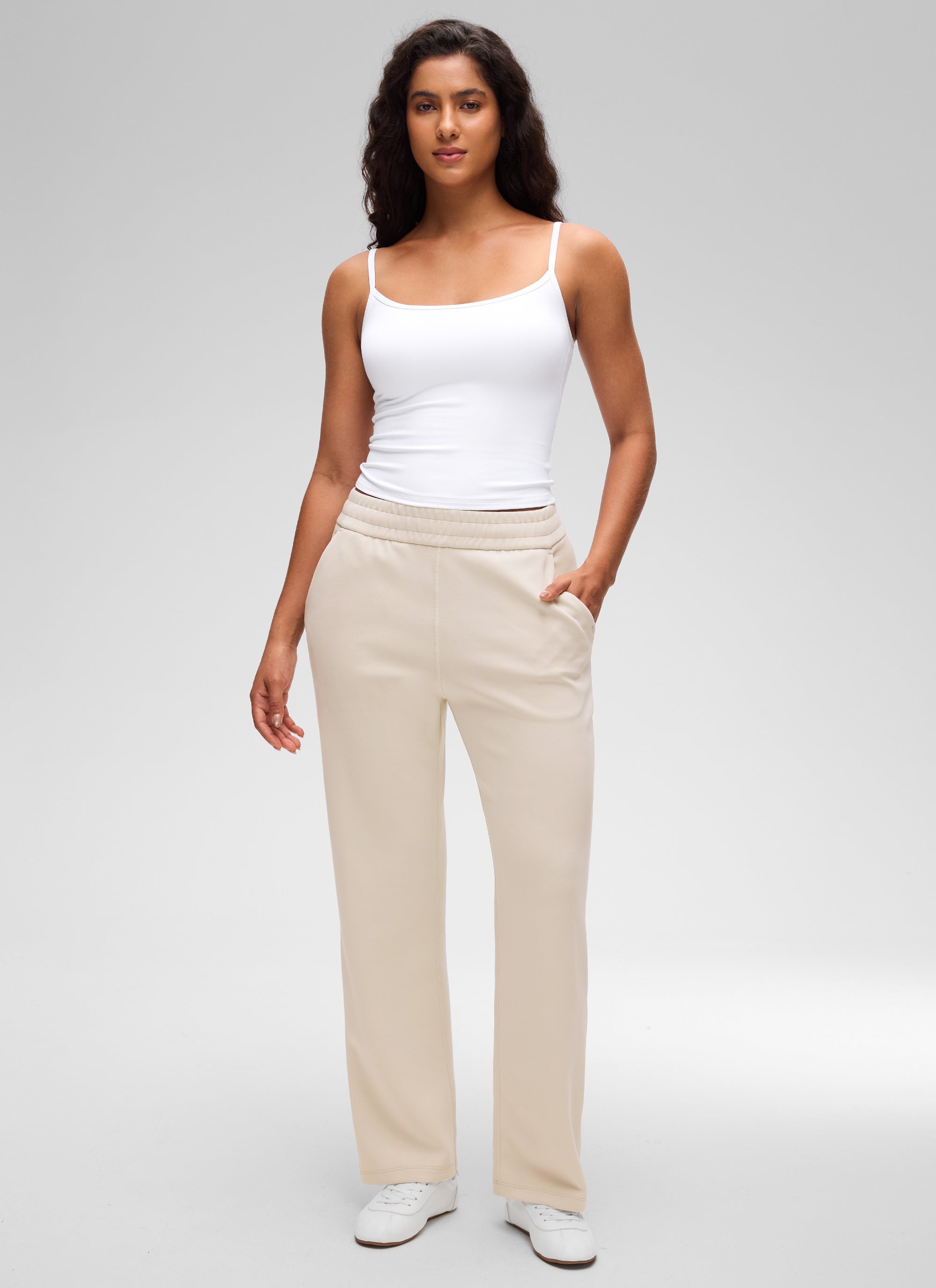 CRZ YOGA Women's Butterluxe Casual Scoop Neck U Back Double Lined Tank White