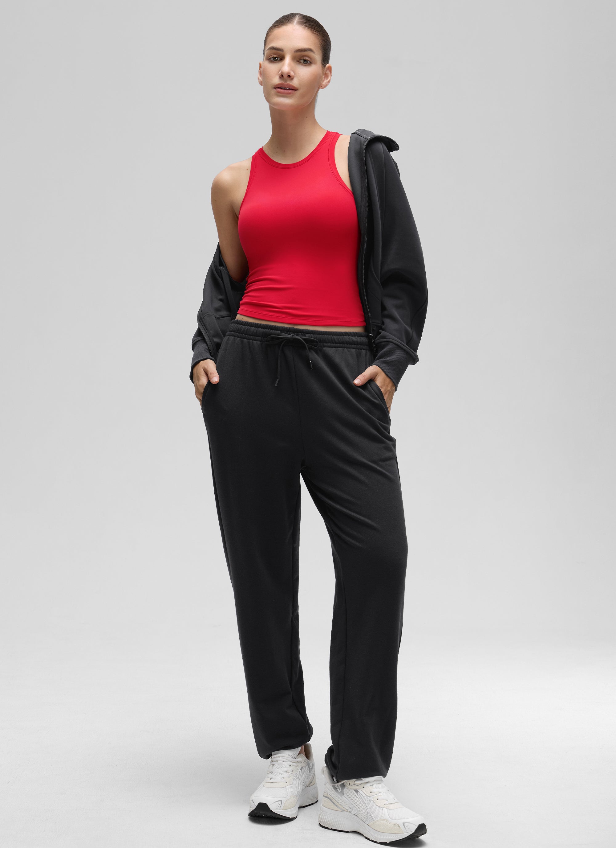 CRZ YOGA Women High Neck Casual Double Lined Sleeveless Tanks Rhino Grey