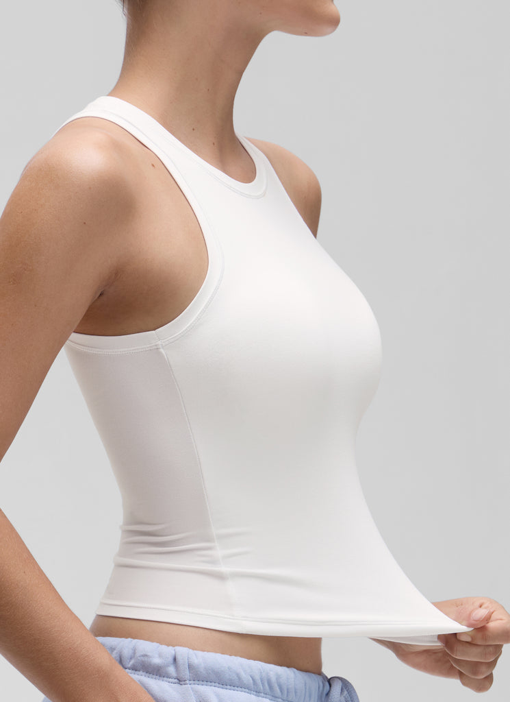 CRZ YOGA Women High Neck Casual Double Lined Sleeveless Tanks White