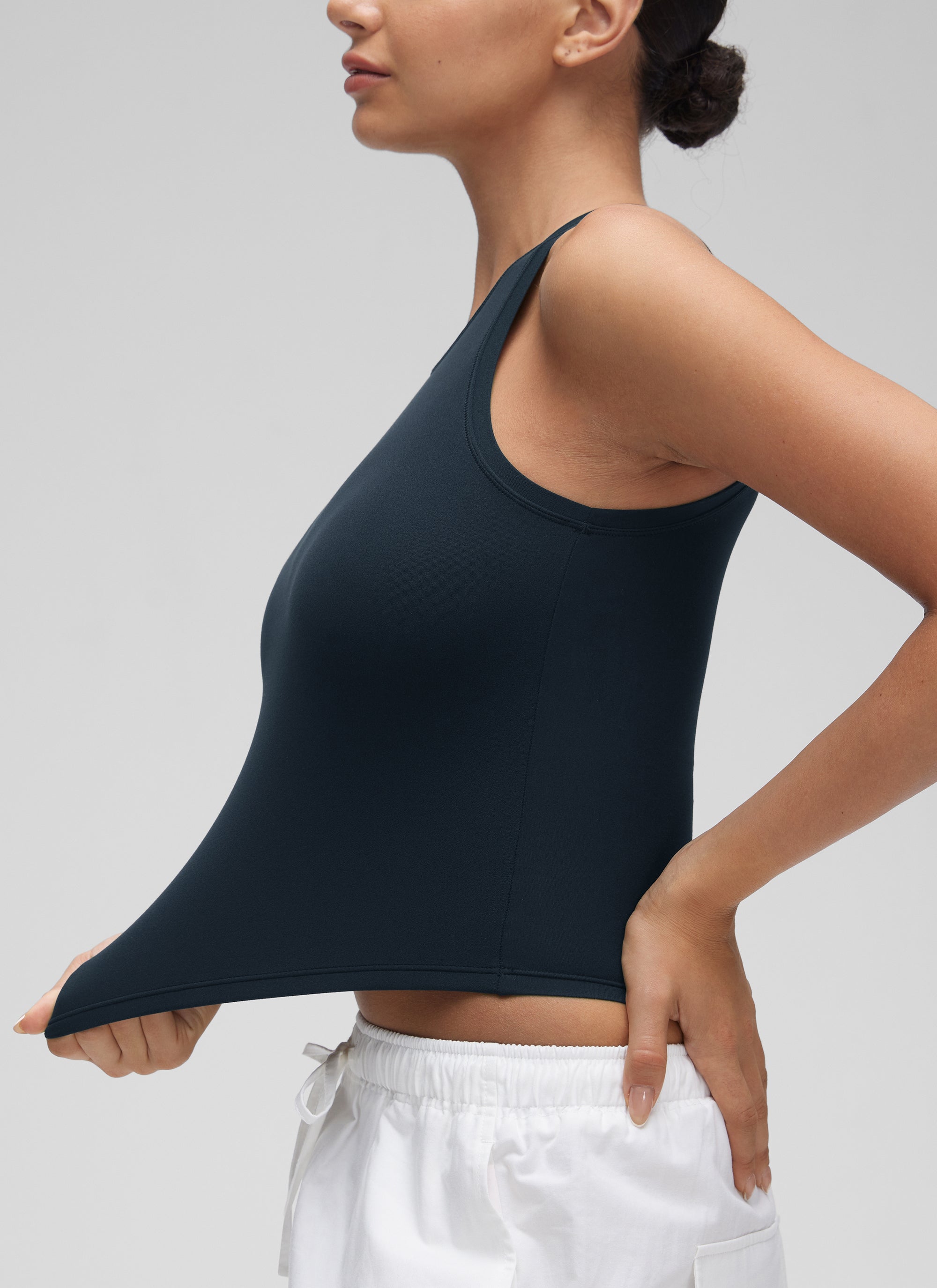 CRZ YOGA Women High Neck Casual Double Lined Sleeveless Tanks True Navy