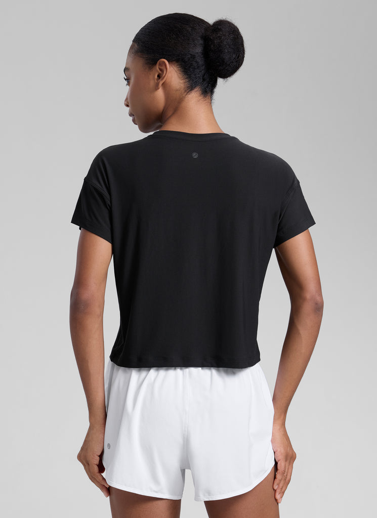 CRZ YOGA Women Cloudweight High Crew Neck Lightweight Loose Short Sleeve Graphite Green