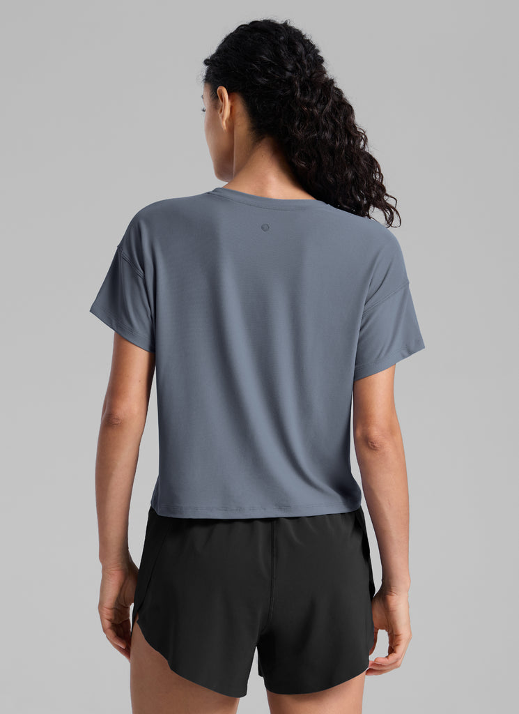 CRZ YOGA Women Cloudweight High Crew Neck Lightweight Loose Short Sleeve Plum Magenta