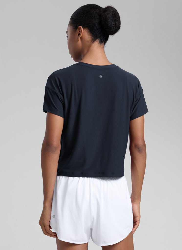 CRZ YOGA Women Cloudweight High Crew Neck Lightweight Loose Short Sleeve White