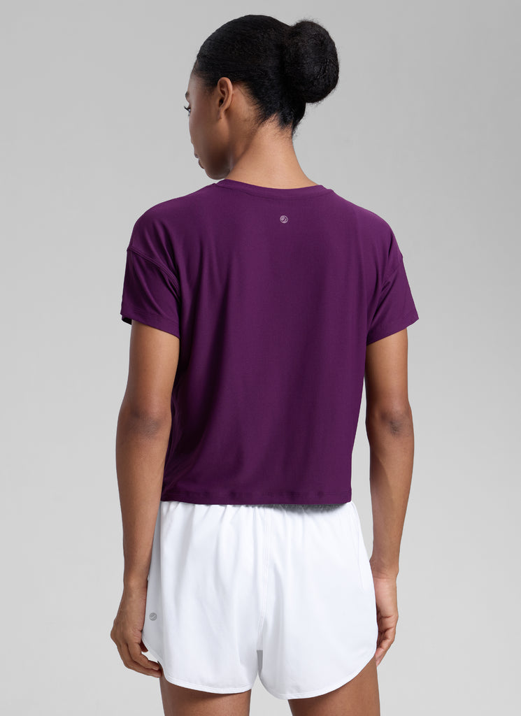 CRZ YOGA Women Cloudweight High Crew Neck Lightweight Loose Short Sleeve White