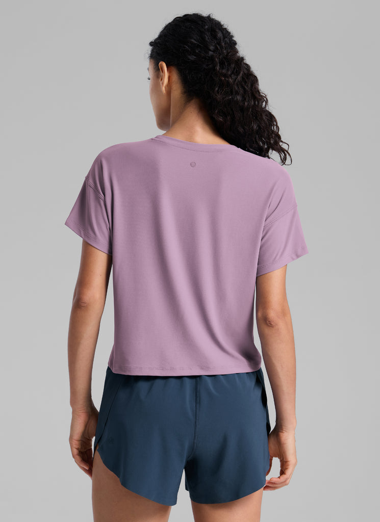 CRZ YOGA Women Cloudweight High Crew Neck Lightweight Loose Short Sleeve True Navy