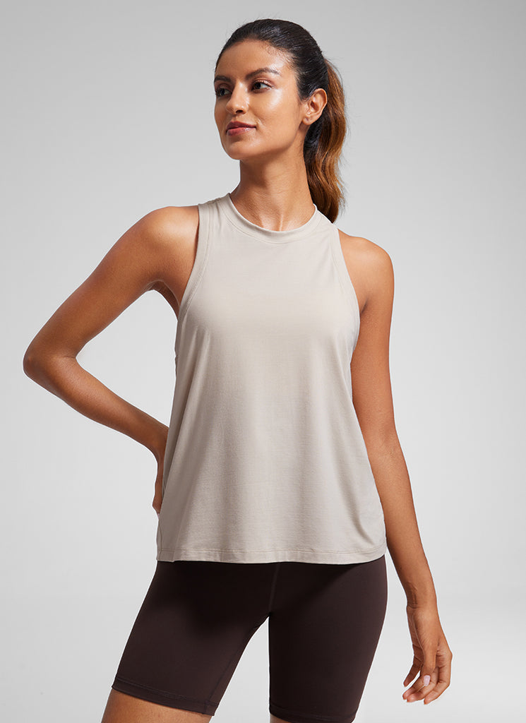 CRZYOGA Women's Pima Cotton High Neck Workout Tank Racerback Black