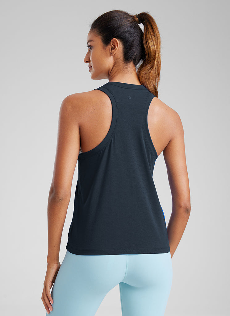 CRZYOGA Women's Pima Cotton High Neck Workout Tank Racerback White