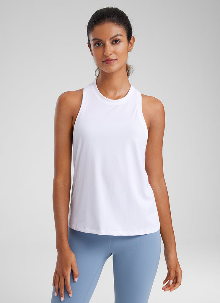 CRZYOGA Women's Pima Cotton High Neck Workout Tank Racerback Graphite Green