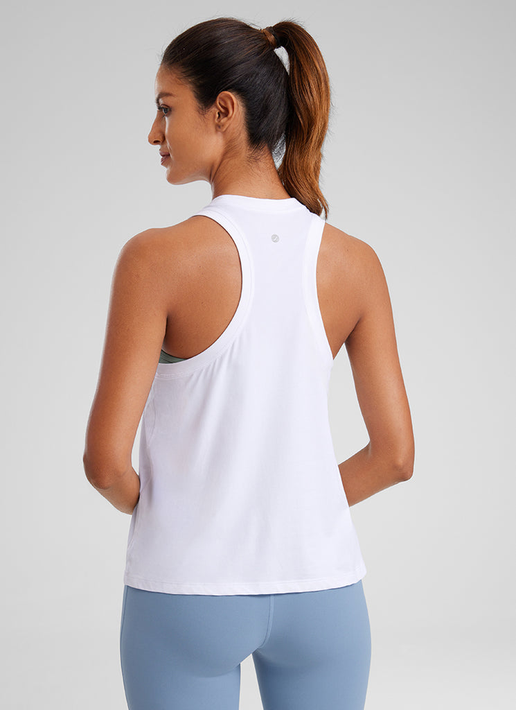 CRZYOGA Women's Pima Cotton High Neck Workout Tank Racerback purple gray