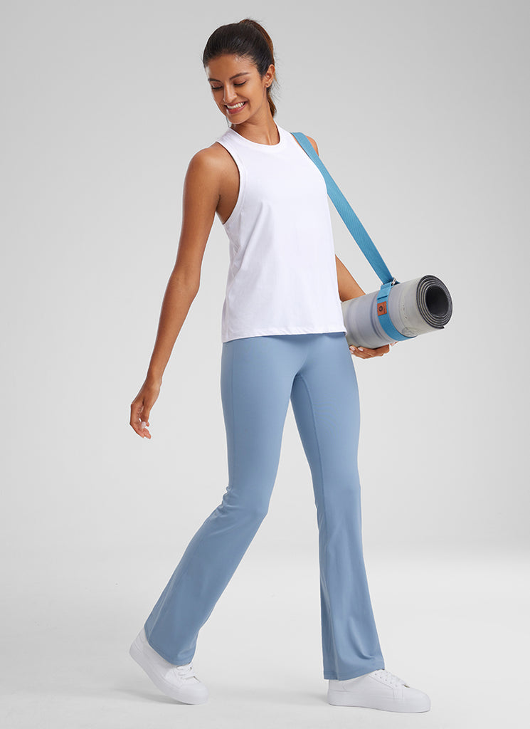 CRZYOGA Women's Pima Cotton High Neck Workout Tank Racerback purple gray