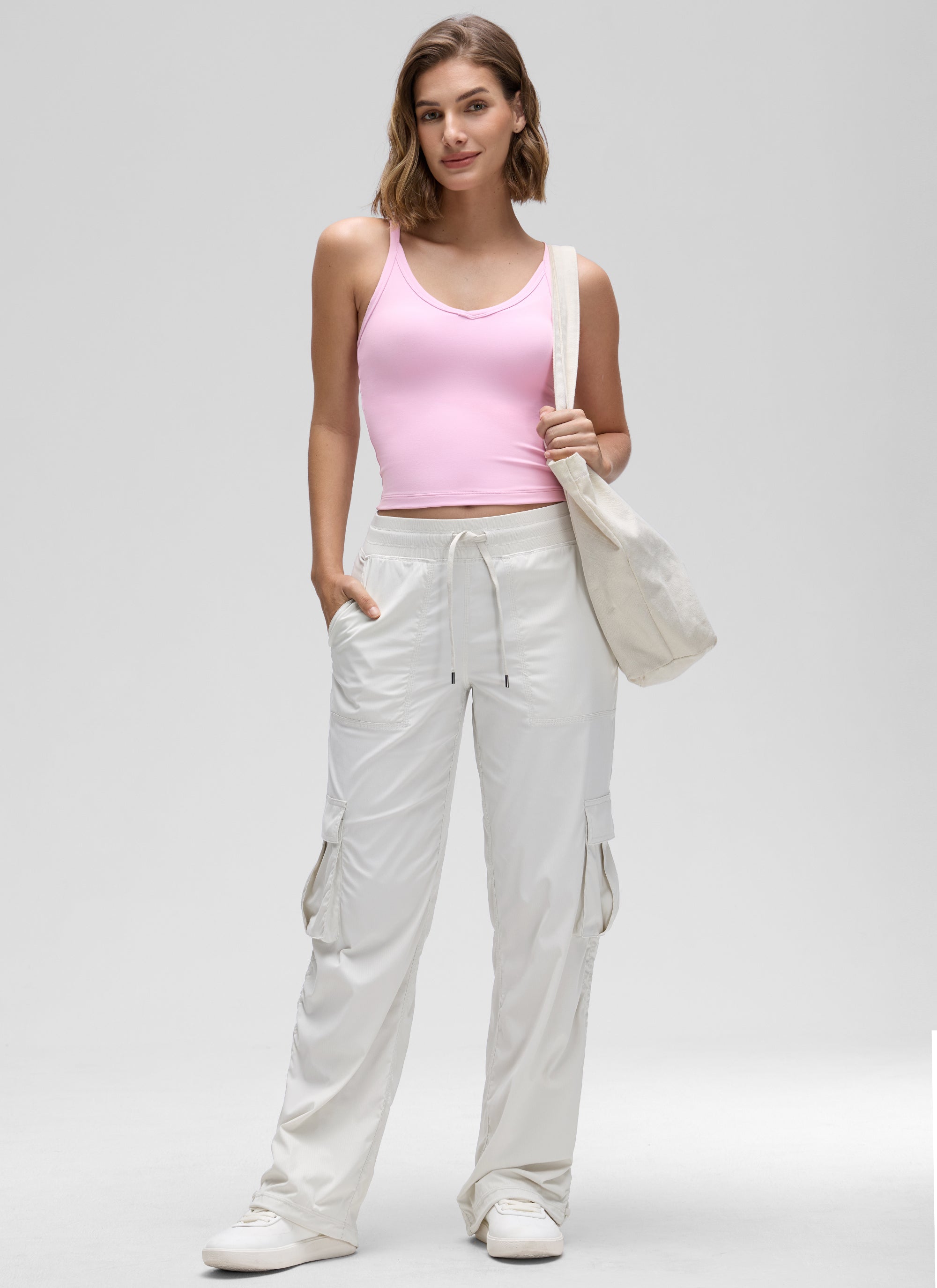 CRZ YOGA Women's Butterluxe Soft Double Lined V Neck Racerback Tanks Grey Sage