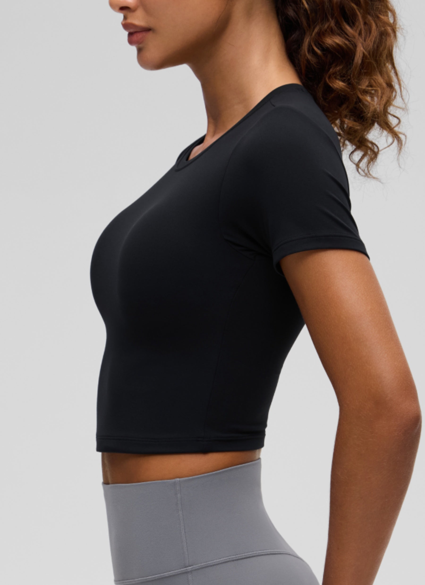 CRZ YOGA Women's Softembrace Casual Crewneck Crop Short Sleeve Black