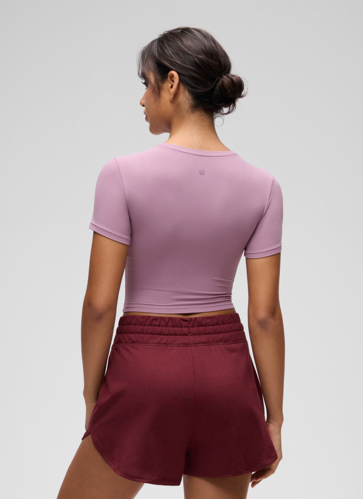CRZ YOGA Women's Softembrace Casual Crewneck Crop Short Sleeve Light Lavender @model_info:L