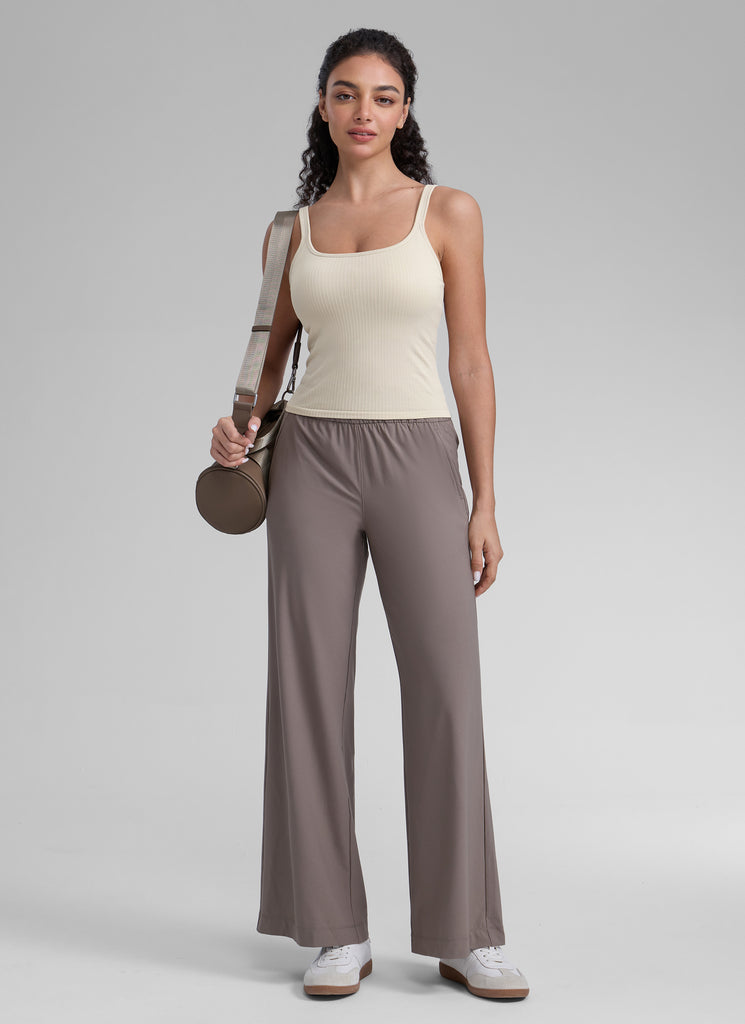 CRZ YOGA Women's Yoga Training Seamless Padded Open Back Sports Bra Mojave Tan