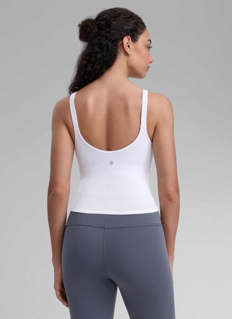 CRZ YOGA Women's Yoga Training Seamless Padded Open Back Sports Bra White