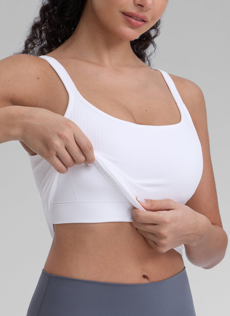 CRZ YOGA Women's Yoga Training Seamless Padded Open Back Sports Bra White