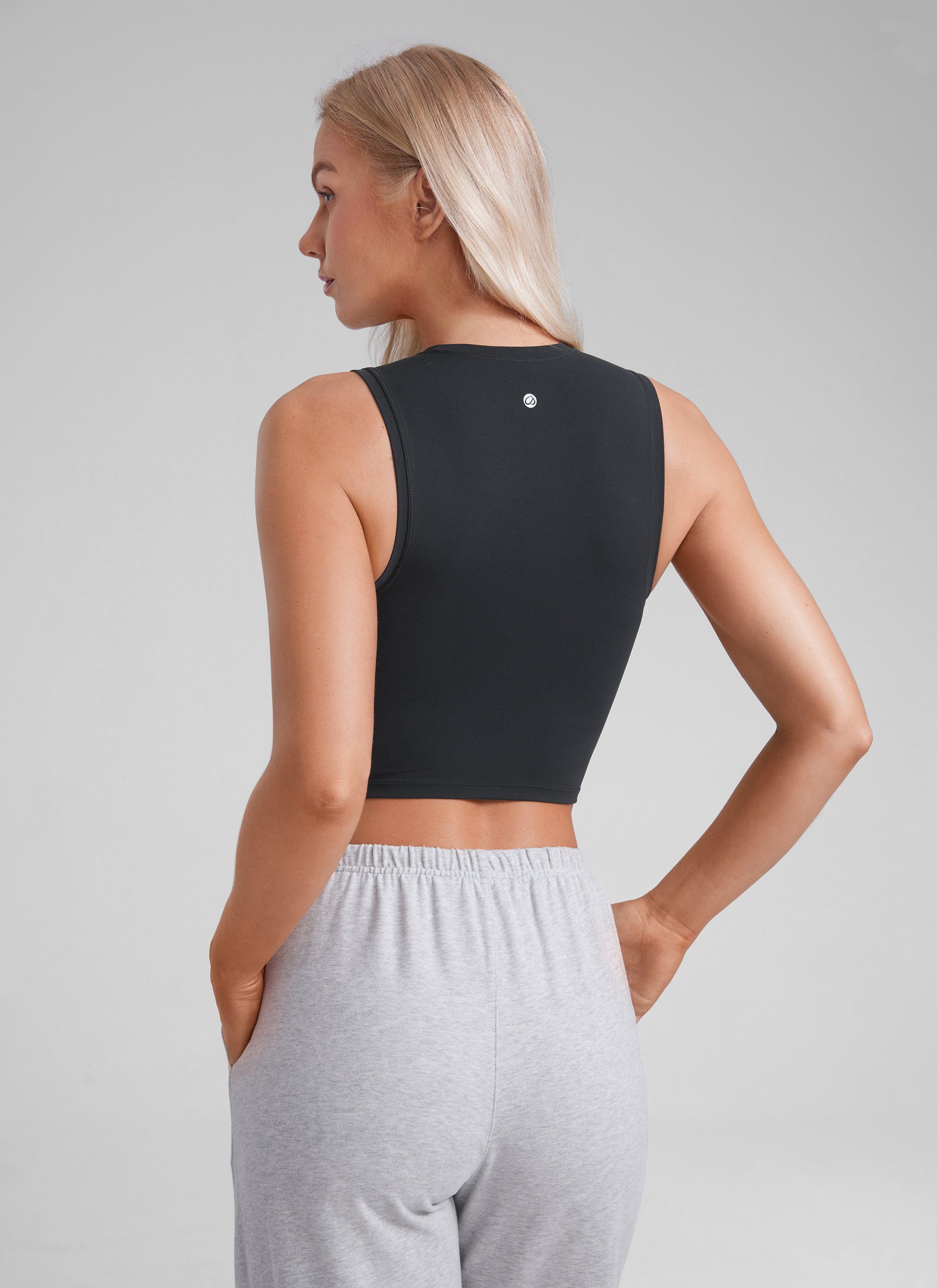 CRZ YOGA Women Crop Casual Double Lined High Neck Sleeveless Tanks