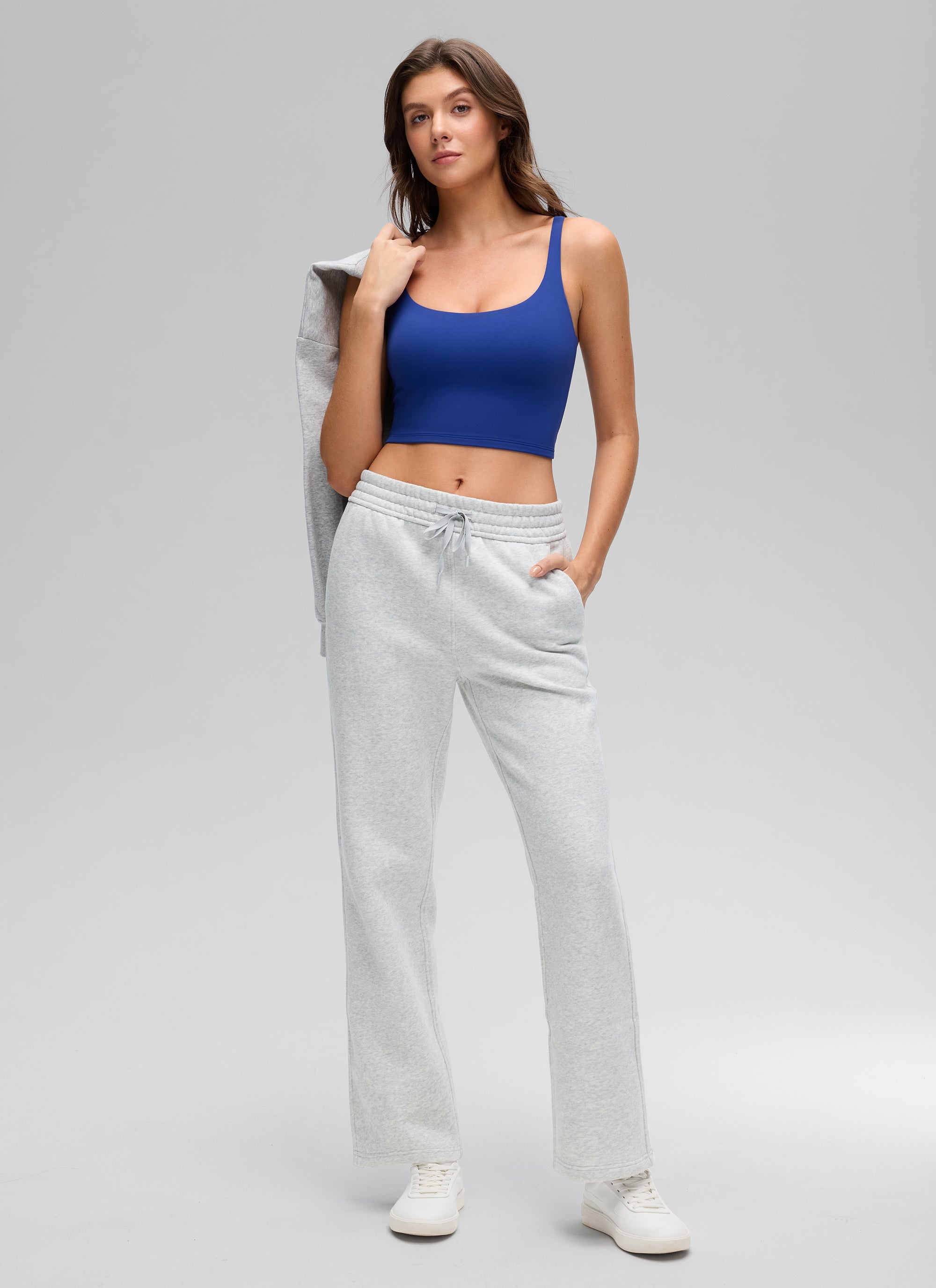 CRZ YOGA Women's Butterluxe Soft Square Neck Crop Double Lined Tank Waves Blue