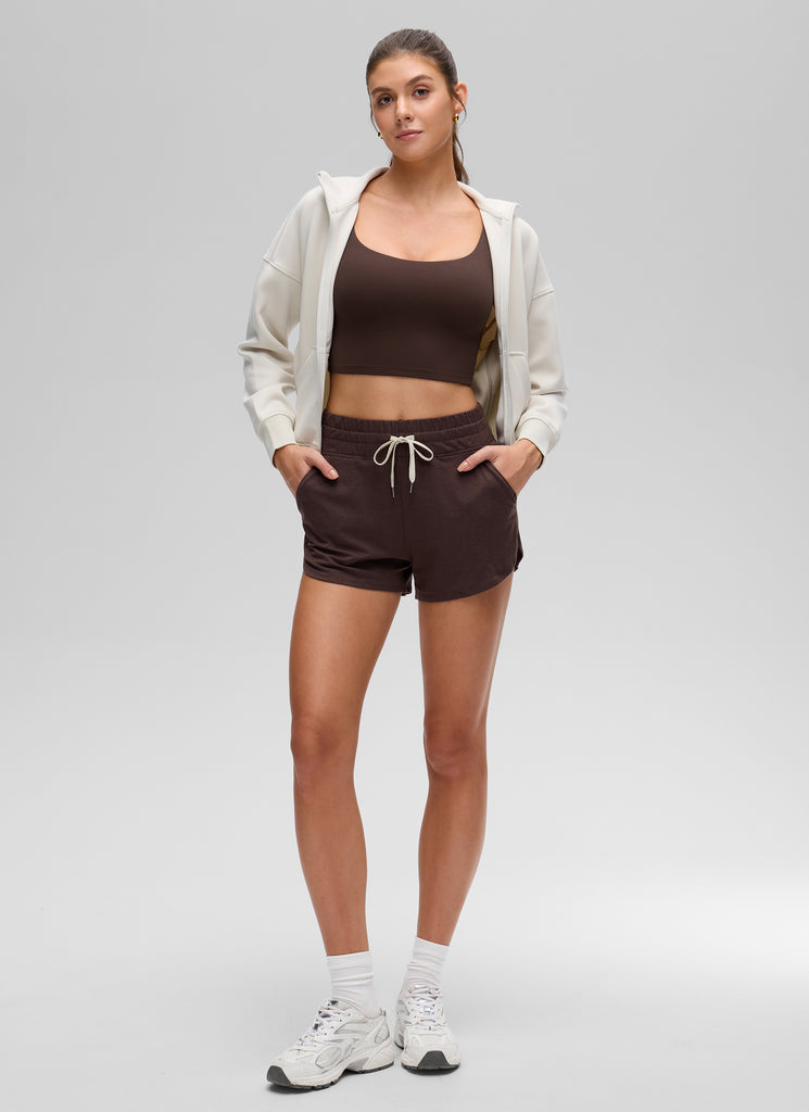 CRZ YOGA Women's Butterluxe Soft Square Neck Crop Double Lined Tank Hot Fudge Brown