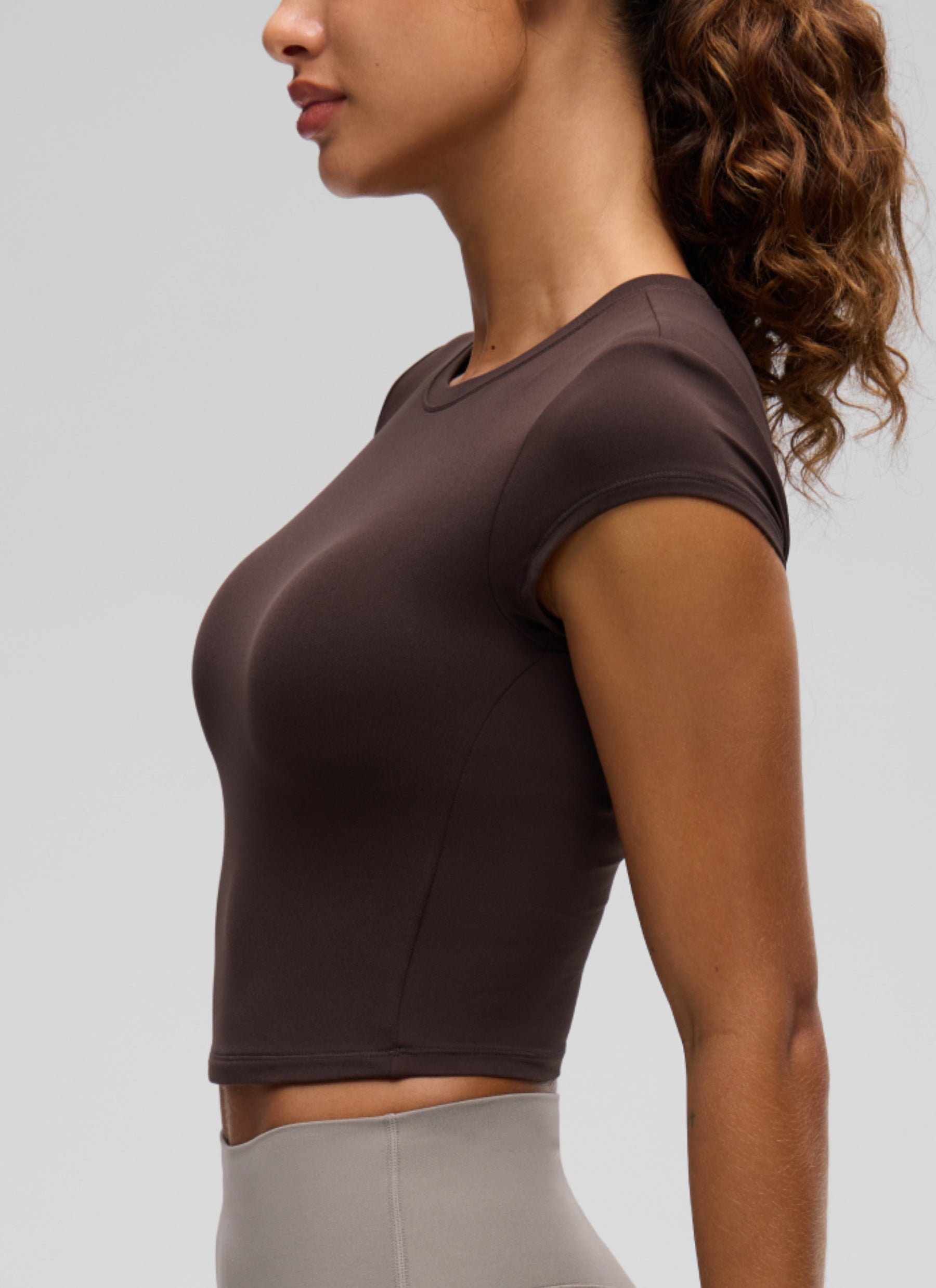 CRZ YOGA Women's Softembrace Casual Crop Double Lined Cap Sleeve Tops Hot Fudge Brown